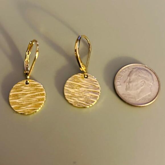 Sterling Silver & 14K Gold Plated Texture Leverback Dangle Earrings for Women - Picture 6 of 6